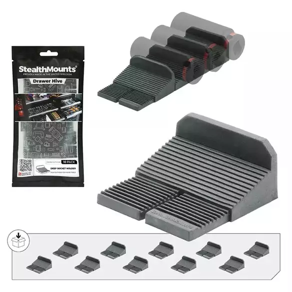 Stealth Mounts Drawer Hive, hylsypidike pitkä 10kpl - StealthMounts työkalupidikkeet - DHSP-SW-SK-10 - 1