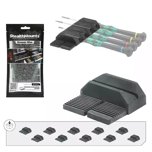Stealth Mounts Drawer Hive, ruuvimeisselipidike pieni 10kpl - StealthMounts työkalupidikkeet - DHSP-SD-S-10 - 1