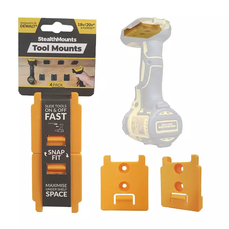Stealth Mounts koneenpidike DEWALT rungolle 4kpl - StealthMounts työkalupidikkeet - TM-DW18-YLW-4 - 1